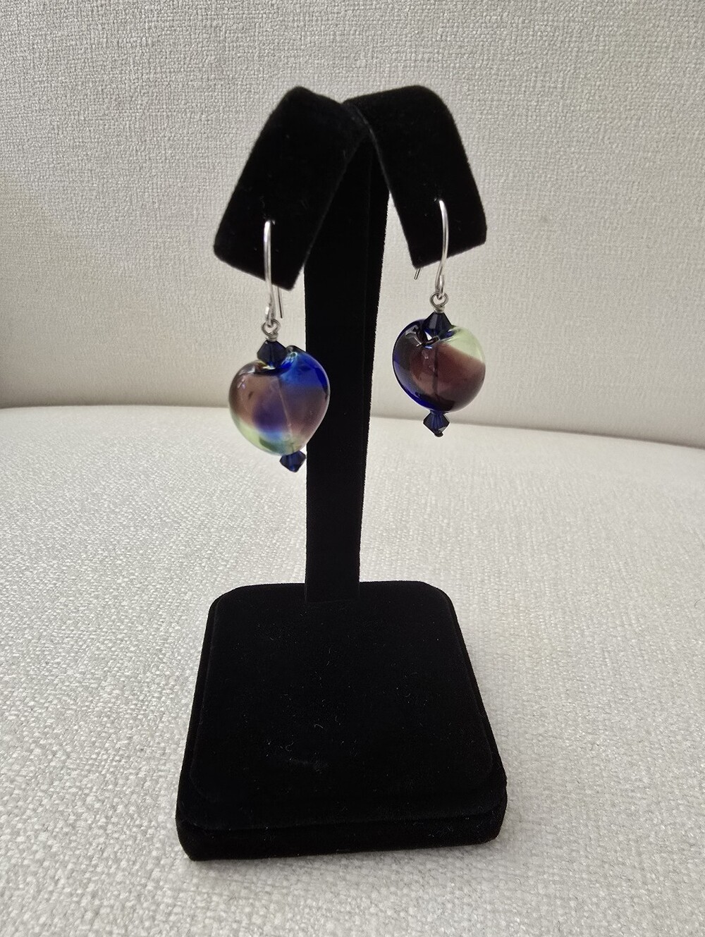 Handblown Glass Heart Drop Earrings Sterling Silver and Swarovski Elements